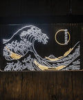 Great Wave Off Kanagawa LED Neon Sign Dope Wall Art in White and Yellow 12x16 Inch Neon Light with 3D Engraved Look and Ukiyoe Vibe