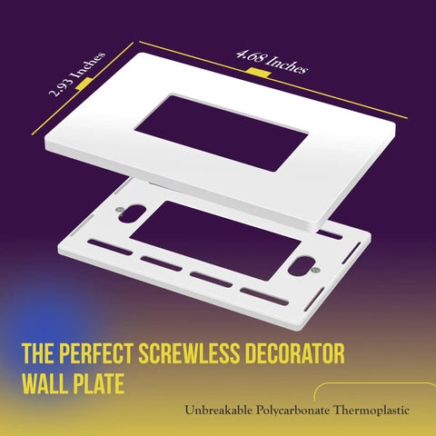 Decorator 1 Gang Wall Plate Outlet Cover White Screwless, Unbreakable Polycarbonate Thermoplastic, 4.68 x 2.93 Inches