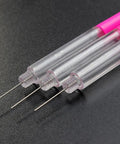 Close-up of Precision Watch Oil Filling Pen Oiler Tool for Clock Gears, fine tip lubricant pen with clear sections and pink accents.