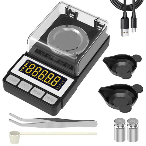 Ultra Precise Milligram Scale 50g 0.001g With 2X 20g Calibration Weights, Reloading Scale For Jewelry And Gold Powder, LCD Display