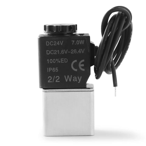 Beefed-Up Heavy Duty Two Way Solenoid Valve For Fluid Control, DC 12V, Model 2V025-08, One Quarter Inch Port, front view