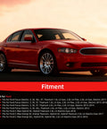 Red sedan car showcasing fitment details for various Ford Focus and Ford C-Max models and years listed in the fitment section.