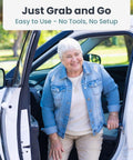 Elderly woman using Car Door Handle For Elderly 2 Pack With Anti Slip Grip And Steel Hook For Secure Latch Fit Cane Assist Handle