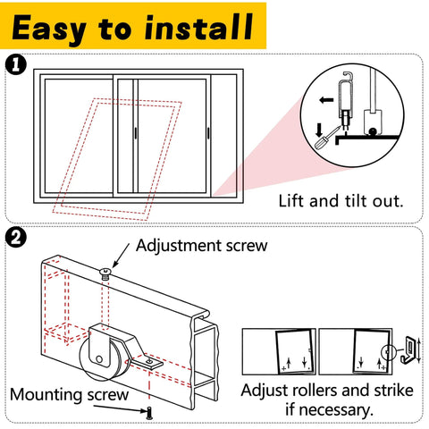 Installation diagram of Spring Tension Screen Door Rollers 8 Pcs Replacement Kit For Sliding Doors 1 Inch Wheels Fits B638 B687 B639