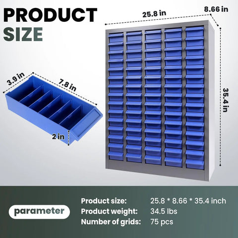 Heavy Duty Parts Cabinet With 100 Abs Drawers And Adjustable Dividers For Nuts Bolts Screws Badass Hardware Organizer Steel Frame dimensions and drawer details.