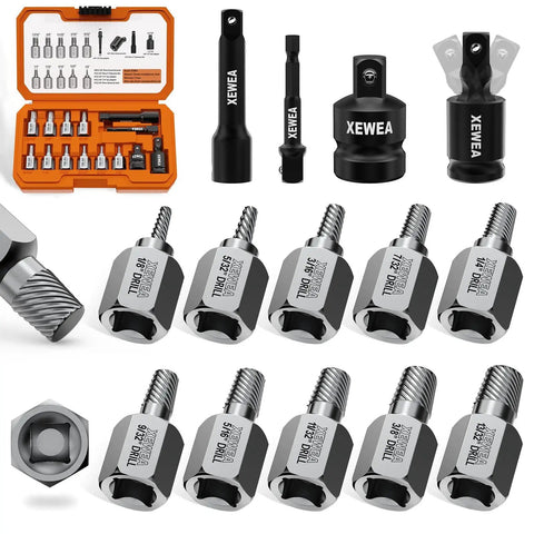 Solid 14-Piece Multi-Spline Screw Extractor Set For Your Garage With Easy Out Bits And Adapters To Rip Broken Bolts Out Like A Pro.