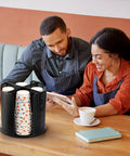 Two Pack Rotating Cup Dispenser With Four Compartments For Cups And Lids, Dope Durable Plastic Paper Cup Storage Organizer on table
