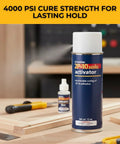 12 Oz Adhesive Spray Activator For 2P-10 Glue Adhesives Quick Dry Wood Bond Booster shown with a woodworking setup