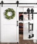 Six Foot Heavy Duty Sliding Barn Door Hardware Kit For 1 3 8 To 1 3 4 Inch Thick Doors Black Finish J Shape Hangers