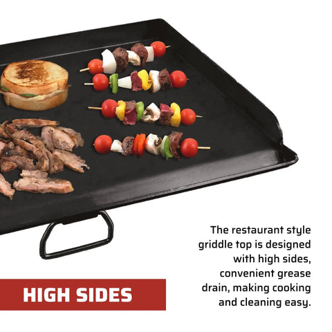 Deluxe Double Burner Steel Griddle With Extra Large 14 Inch By 32 Inch Surface Even Heat Diffusion From Built In Diffuser Plates