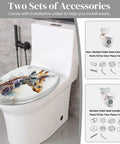 Elongated Toilet Seat for Bathroom showing giraffe design and installation accessories for different toilet types.