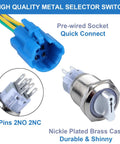 22mm Latching Selector Rotary Switch Three Position With 2NO 2NC Contacts, 12-24VDC, waterproof with pre-wired socket