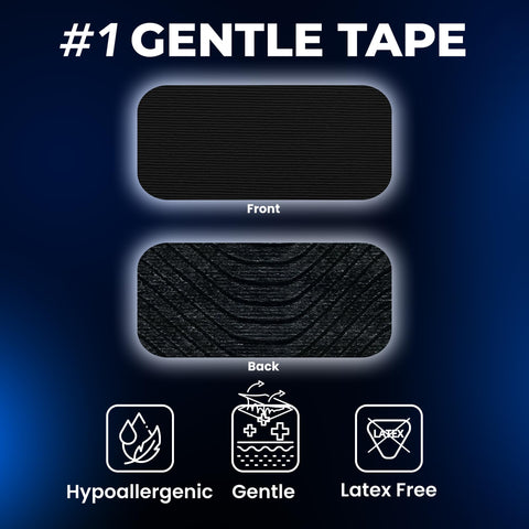 Gentle Tape 30 Pack Pain Free Removal Hypoallergenic Latex Free Cotton Medical Tape For Sensitive Skin front and back view.