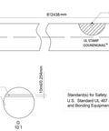 Diagram showing Beefed Up Copper Clad Ground Rod 8 Foot Bonded Electrical Grounding Electrode Five Eighth Inch UL Listed dimensions