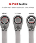 Close-up of 12-point box end details on reversible 12 Point Ratcheting Wrench Set With Modular Organizers 15 Piece From Quarter Inch To One Inch