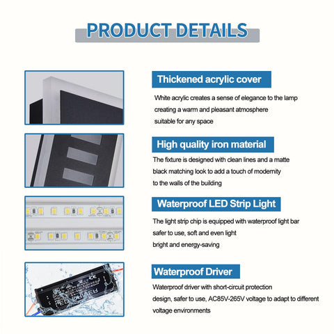 Dope Outdoor Wall Light LED 42W 3000K 35 Inch Long Black Metal Waterproof Modern Exterior Lighting Fixture details