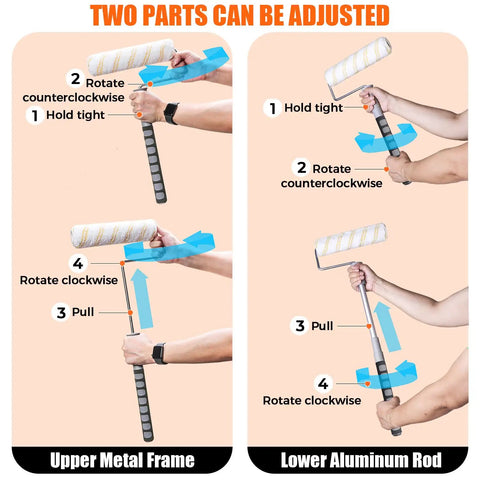 Extendable 9 Inch Paint Roller Kit With 6 Pack Includes Five Microfiber Roller Covers 1/2 Inch Nap Telescoping Roller Frame instructions