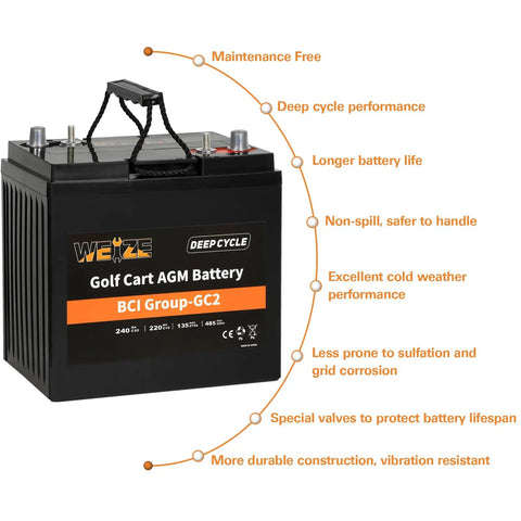 Rock Solid Gc2 6V 240Ah Deep Cycle AGM Gel Battery For Golf Carts Scissor Lifts And Scrubber Sweepers With Heavy Duty Sae Terminals And Badass Durability