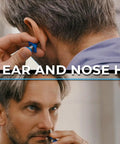 Man using Tweezy Nose And Ear Hair Remover For Men And Women for pain-free, precise grooming at home, close-up.