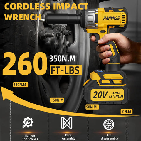 Hanwise 20V Cordless Impact Wrench Brings Major Heat With A Blazing 350 Nm Of Raw Torque in action on a tire.