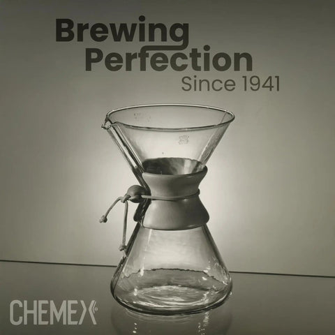 Glass Chemex coffeemaker for use with Natural Half Moon Coffee Filters 100 Count FP2N Conical Design For Even Extraction