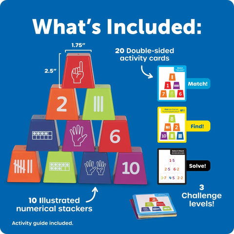Number Stackers Math Manipulatives Set For Kids, Hands On Addition And Subtraction Practice, Counting Activities, 30-piece set display