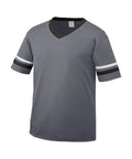 Youth Sleeve Stripe Jersey With V Neck Collar In Graphite Black White For Practice And Games Fifty Fifty Polyester Cotton Knit