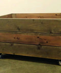 Wooden crate on Four Inch Heavy Duty Swivel Casters With Soft Rubber Non Marking Wheels 360 Degree Silent Industrial Caster Wheels Set Of Four Black And Chrome Total Capacity 880 Lbs Ideal For Cabinets Tables Tool Carts And Mobile Equipment