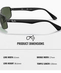 Side view of Rectangle Polarized Sunglasses For Men With G15 Green Lens And Modern Edge Frame showing dimensions.