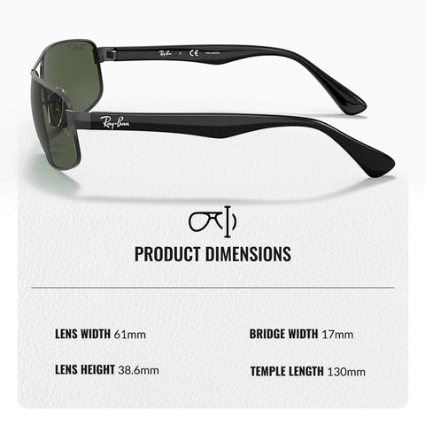 Side view of Rectangle Polarized Sunglasses For Men With G15 Green Lens And Modern Edge Frame showing dimensions.
