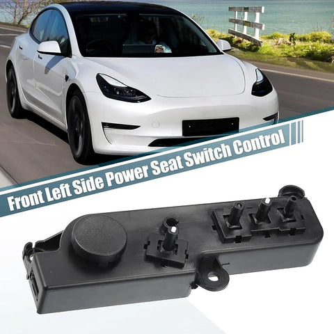 Direct Fit Power Seat Control Switch Replacement For Tesla Model 3 And Model Y 2017 To 2022, black ABS panel with switches.
