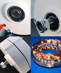 Close-up views of 100W 12V 24V Permanent Magnet Generator for Off Grid DIY Wind Turbine and Hydro Generator, showing internal components.