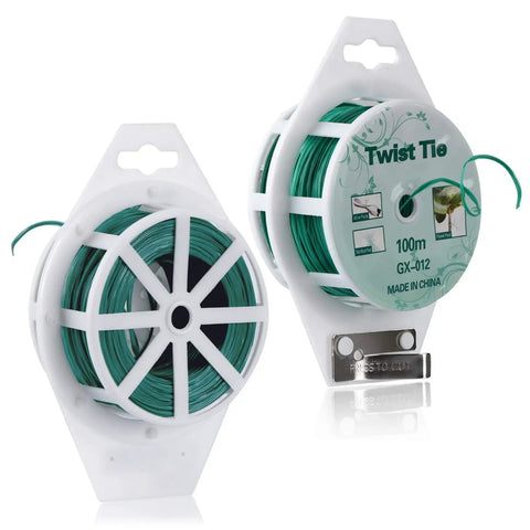 328 Feet Green Garden Twist Ties With Cutter Plastic Coated Wire for Gardening and Office Organization on spool
