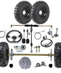 Rear Axle Shaft Assembly Kit 740mm 29 1/8in With 4.10-6 Tire 6 Inch Rim Inner Tube Brake Assembly Chain Sprocket Steering Knuckle Kit