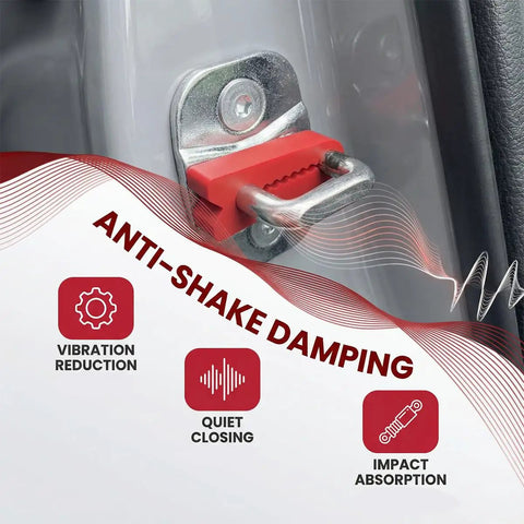 Dead Quiet Car Door Latch Covers 4 Pack with bright red TPR cushion for impact absorption on door strike plates.