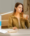 Desk Lamp With Wireless Charger And USB Port, Dimmable LED Table Light With Clock, Alarm, Date And Temperature, Eye Caring Frosted Shade