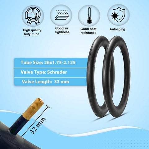 2 Pack Cruiser Bike Tire Set With Folding 26x2.125 Inch Tires Inner Tubes And Tire Levers Replacement Kit features and size
