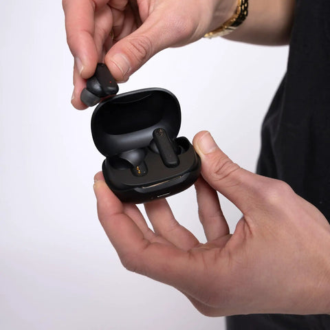 Hands holding open case with Smokin Buds Wireless Earbuds With Bluetooth Headphones Noise Isolating Fit Up To 20 Hours Battery IPX4.
