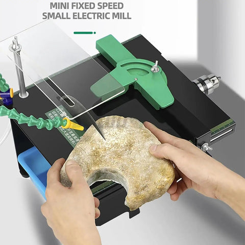 Pro Precision Mini Table Saw And Bench Lathe For Jewelry Making, cutting gemstone with precision through electric mill.