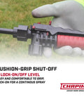 Cushioned grip shut-off handle of Your Go-To 4-Gallon ProSeries Backpack Sprayer With Foaming Adjustable Nozzle For Fertilizers, Herbicides And Pesticides, Translucent Tank, 3-Stage Filtration, Cushioned Grip Shut-Off, Easy Fill, Made In USA.