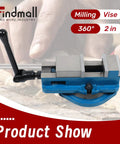 Heavy Duty 2 Inch Mill Vise With Killer Precision Grip And Smooth 360 Degree Swivel Base, top view on a work surface.