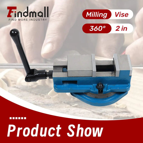 Heavy Duty 2 Inch Mill Vise With Killer Precision Grip And Smooth 360 Degree Swivel Base, top view on a work surface.