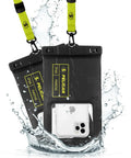 Two Pack Marine Waterproof Phone Pouches XL For Beach, Boat, Kayak And Poolside Adventures showing black case with water