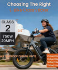 8 Pack E Bike Class 2 Identification Sticker Set For 750W 20MPH Rating Waterproof Vinyl Decals shown on electric bike