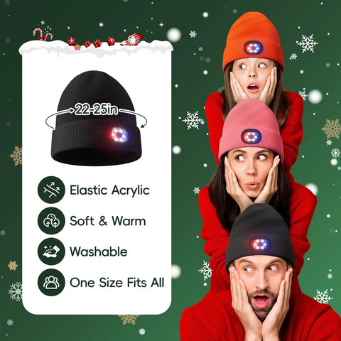 Unisex Beanie With Light USB Rechargeable Headlamp Winter Knit Cap For Running Hiking Camping And Cold Weather Great Gift