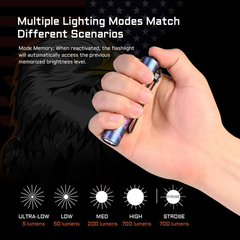 Hand holding Rider RX LED Flashlight, 650 Lumen Rechargeable AA EDC Pocket Light, Super Bright, High CRI 90, Neutral 5000K, 96m Beam