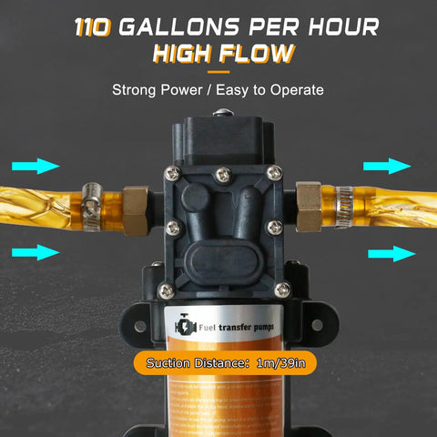 Portable 12V DC Fuel Transfer Pump With 75W Motor Delivers Up To 110 GPH Gasoline Or Diesel For Cars Boats Motorbikes And Equipment