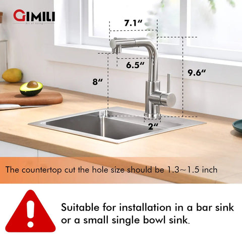 Pull Out Sprayer Bar Sink Faucet With Single Handle For Kitchen, Hot And Cold Water, Brushed Nickel Finish in small sink setup