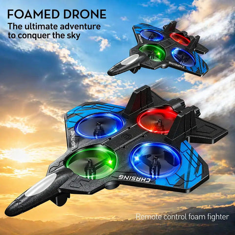 Foam Remote Control Airplane For Kids And Adults Newbie Friendly Fighter Jet RC Plane With Light flying at sunset