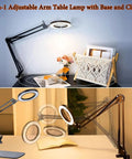 15X Magnifying Glass Lamp With Clamp And Stand, 72 LED desk light illuminating a craft area on a desk.